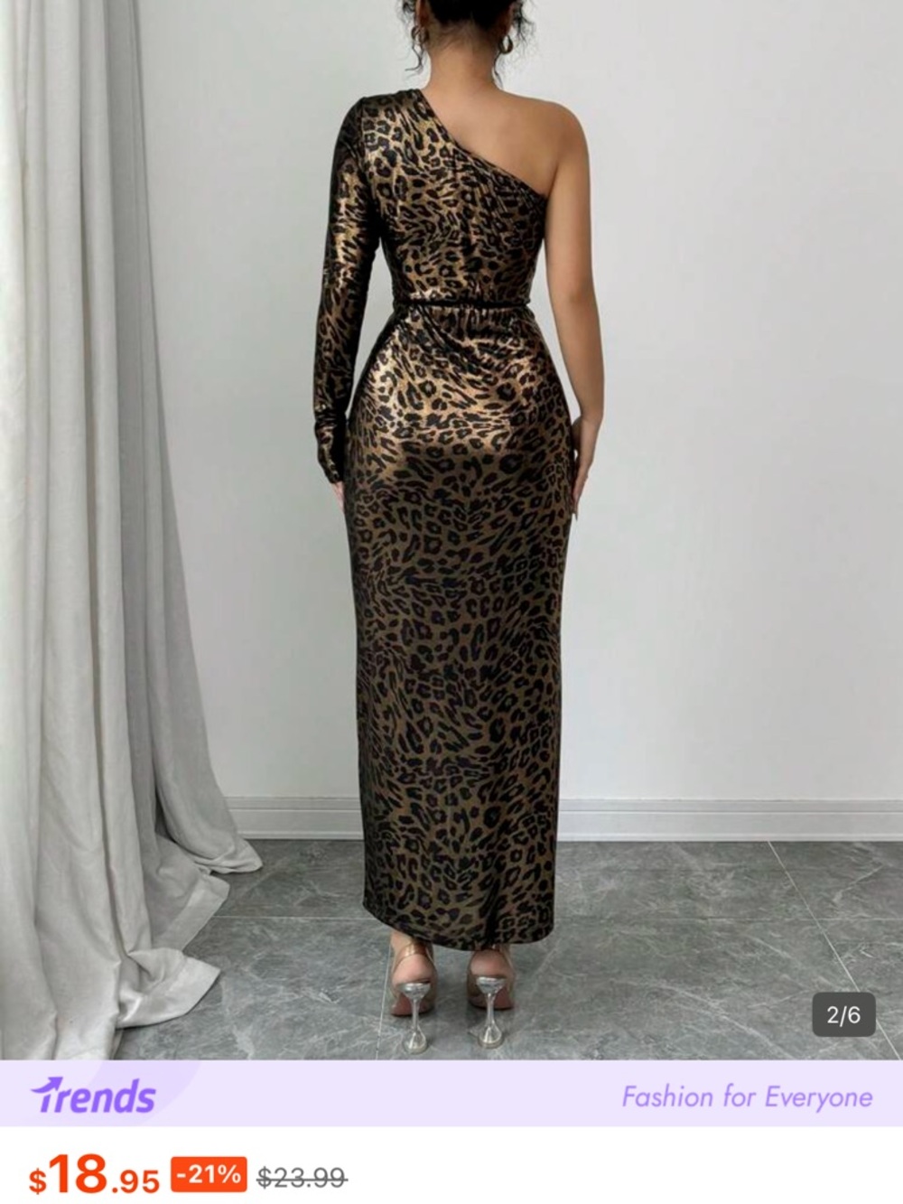 One-Shoulder Leopard Print Midi Dress - Brown - Picture 2 of 2